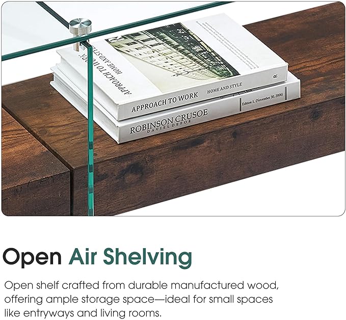 ivinta Glass Console Table with Storage, 39.4" Modern Sofa Table for Living Room, Foyer, Hallway, Bedroom 5101 (Dark Brown)