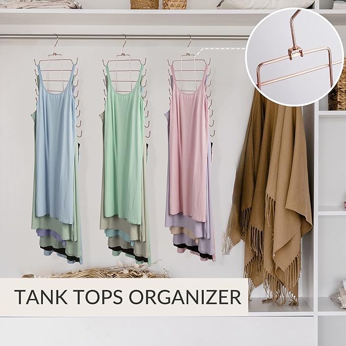 ZEDODIER Tank Top Hanger, 2 Pack Space Saving Bra Hangers, Non-Slip Hanging Sport Bras Holder, Closet Organizers and Storage for Camisoles Tank Tops Bras Ties Swimsuits Strappy Dress, Rose Gold