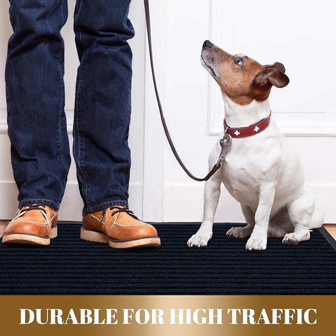 Yimobra Front Door Mat Outdoor Indoor Entrance, 100% Waterproof All-Season All Weather Doormat, Welcome Matt Outside Entry, Non Slip, Low Profile, Heavy Duty Patio Porch Floor Mats,36 x 24,Navy Blue