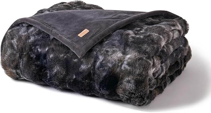 EVERGRACE Ultra Soft Luxury Fluffy Ridgeline Faux Rabbit Fur Bubble Throw Blanket, Thick Warm Fuzzy Throw for Bed, Cozy Plush Reversible Blanket for Couch,Charcoal Gray Heather, 60x80 Inches, 870 GSM