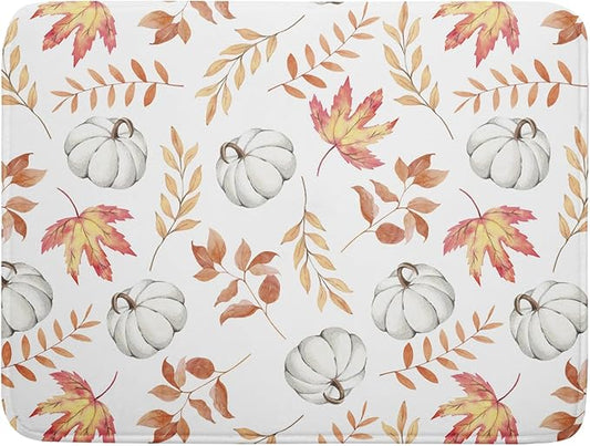 Fall Dish Drying Mat for Kitchen Counter Autumn White Pumpkins Maple Leaves Seasonal Super Absorbent Reversible Microfiber Kitchen Countertop Protector Dishes Pad Large 18x24 inch
