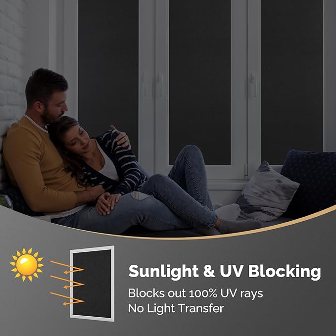 DOWELL Blackout Window Film, 100% Light Sun Blocking Static Cling Frosted Privacy Film for Glass, Heat Control Removable Window Tint, Room Darkening Cover for Day Sleep, Black, 35.4" x 78.5"