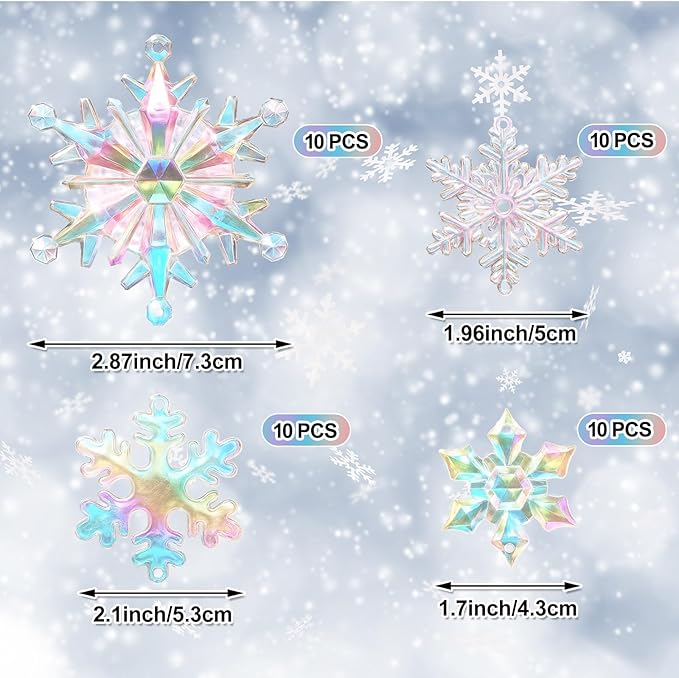Dilunave 40 Pieces Christmas Snowflake Ornaments Acrylic Christmas Tree Decorations Crystal Snowflakes Translucent Winter Hanging Ornament for Tree(Iridescent)