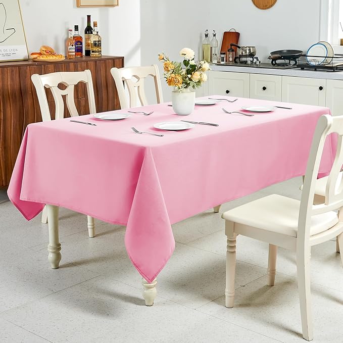 IVAPUPU Textured Linen Table Cloth for Rectangle Tables - Pink Tablecloths Rectangular Waterproof Wrinkle Free Wipeable Dining Table Cover for Spring Wedding Birthday Kitchen Decor, 52 x 70 Inch