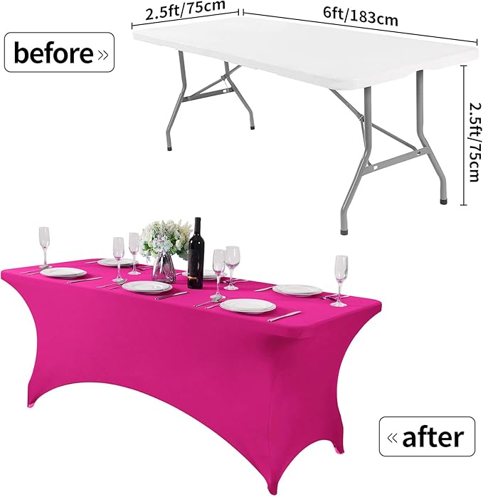 2Pack Spandex Table Cover for 6Ft or 4fT or 8ft Table Universal Fitted Stretch Tablecloth for Party, Banquet, Wedding and Events-Fuchsia
