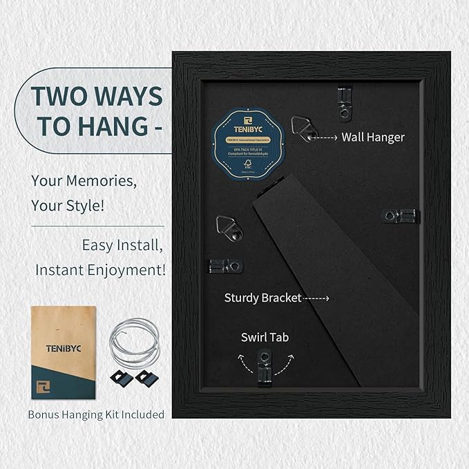 5x7 Picture Frame 3 Pack - Black Woodgrain, Solid Wood & HD Tempered Glass, Table Display or Wall Hanging