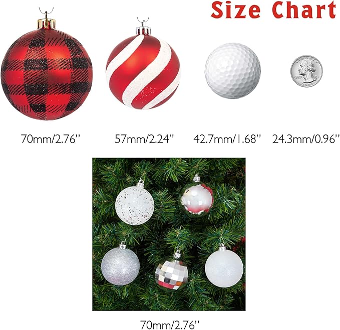 Every Day is Christmas Ornaments, Shatterproof Christmas Tree Ornament Set, Christmas Balls Decoration 35 Count (2.75"/70mm, White Silver)
