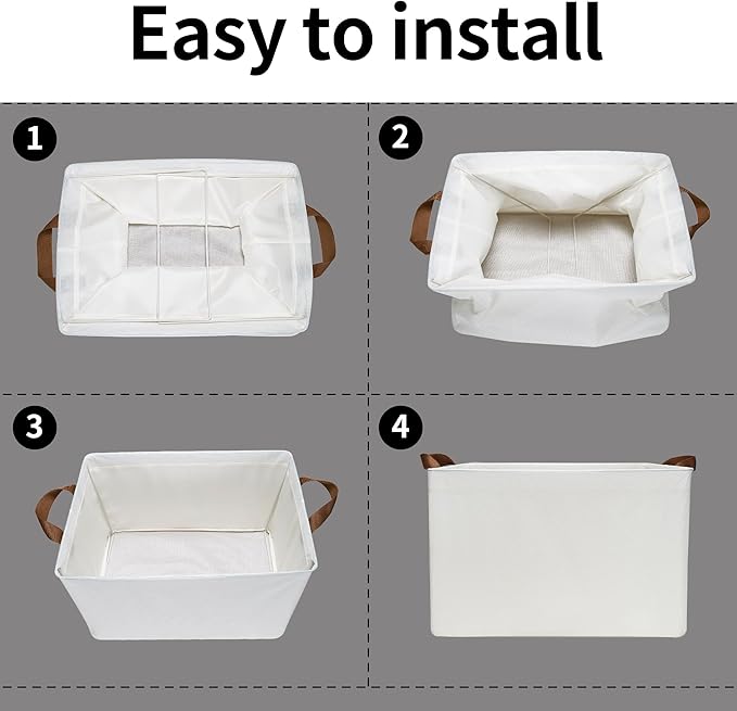 GRANNY SAYS Closet Storage Baskets, Collapsible Fabric Storage Bins with Metal Frame, Clothes Organizer Bins, Extra Large Baskets for Shelves, Ivory, 4-Pack