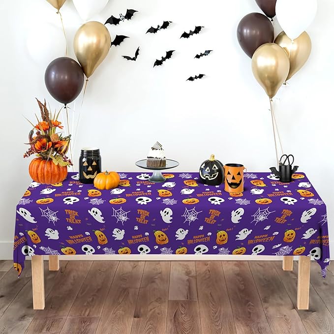 ATFUNSHOP 4 Packs Halloween Tablecloth Disposable Table Cover 54X108 Halloween Decorations Kids Birthday Party Decor for Kids, Spooky Waterproof Spillproof Table Cloth - Perfect for Dinner