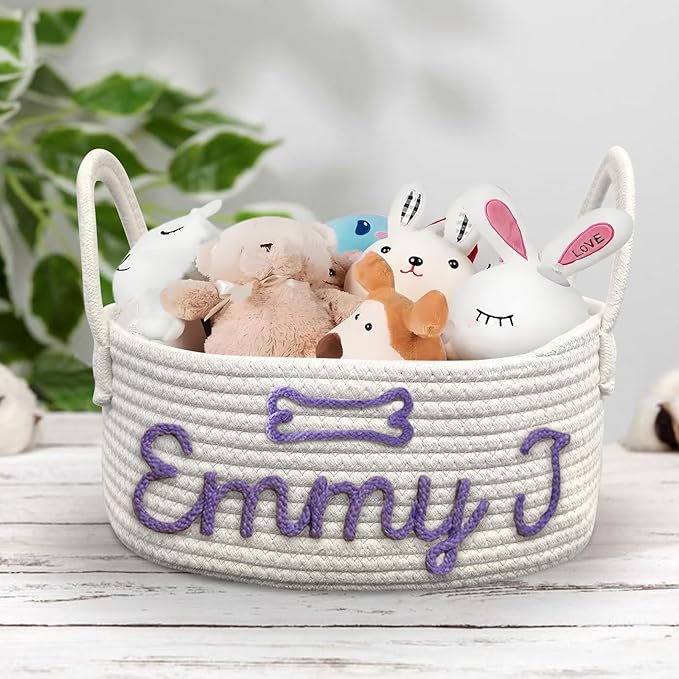 Personalized Baby Basket with Name Custom Cotton Rope Storage Bin for Diaper Caddy, Organizer, Keepsake - Shower Gift