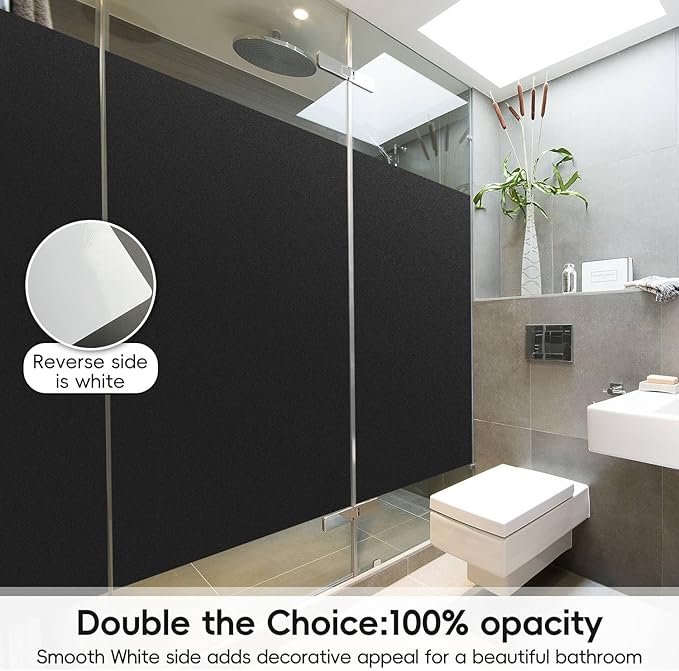 DUOFIRE Blackout Window Film Sun Blocking White Black Window Privacy Film Non Adhesive Static Cling Removable Windows Tint Anti -Glare Day Sleep Windows Tinting Films for Home, Office (23.6x118in)