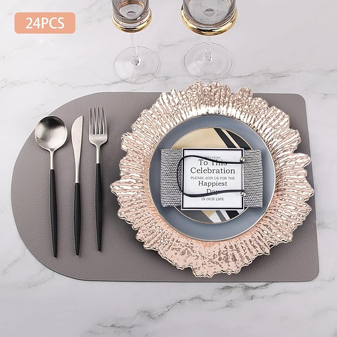 Antique Charger Plates Set 13'' Round Embossed Dinner Plate Chargers Plastic Elegant Floral Plates for Dinner Wedding Party Event Table Kitchen Decoration 24PCS (Rose 24Pcs)