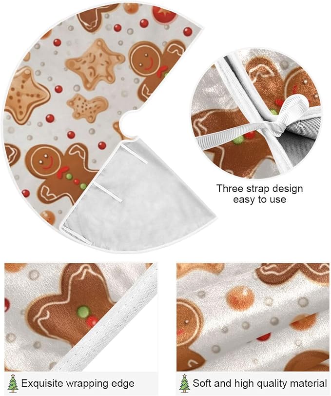 Gingerbread Christmas Tree Skirt - 48 Inch Xmas Tree Mat for New Year Party Decorations