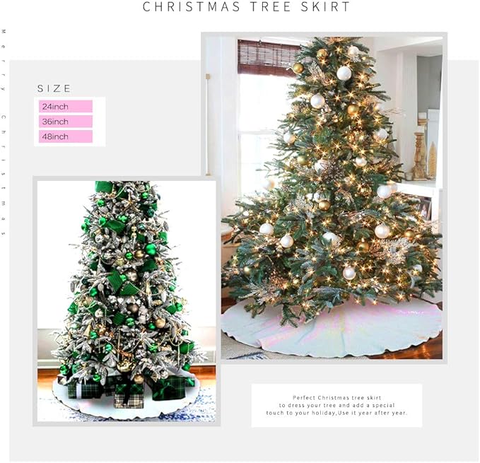 36 Inch Christmas Tree Skirt Iridescent White Tree Skirt Small Sequin Tree Mat for Merry Christmas Party Christmas Tree Decoration