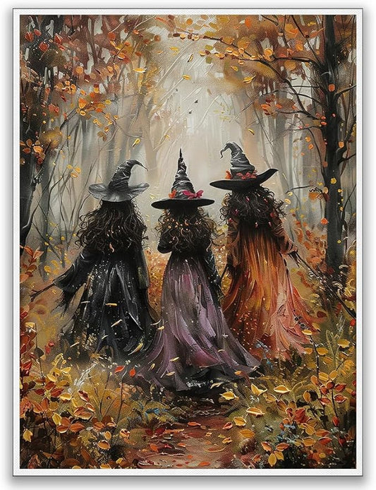 Generic Vintage Three Witches In The Forest Painting Witch Print Witchy Canvas Print Halloween Wall Art Halloween Decor Witch Poster Dark Academia Gothic Room Decor for Dorm Bedroom 24x36in Unframed