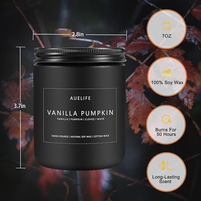 Fall Candle | Vanilla Pumpkin Candle - Scented Candles for Autumn, Fall Aromatherapy Gifts - 7 OZ