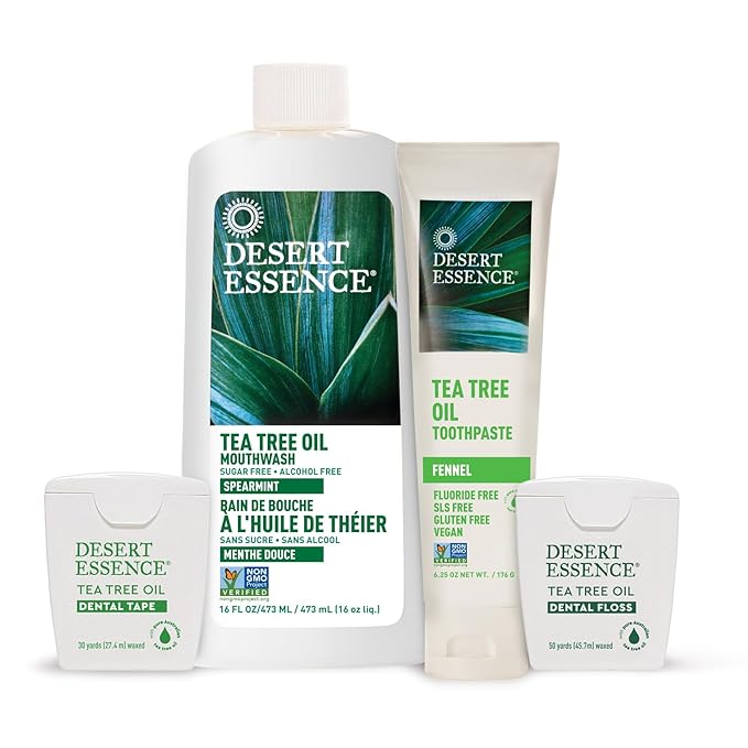 Desert Essence Tea Tree Oil & Fennel Toothpaste, 6.25 oz - Fluoride Free, Gluten Free, Vegan, Non-GMO - Oral Care with Baking Soda & Sea Salt for Healthy Teeth & Gums, Fresh Breath