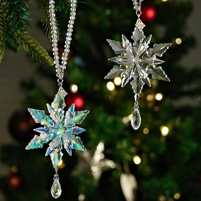 2025 Annual Christmas Ornaments Crystal Snowflake Star - Christmas Tree Ornaments Pendant Sun Catcher Home Hanging Decor (2025 White Crystal 3 Layers)