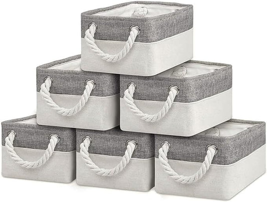 Storage Bins - Storage Baskets for Shelves Storage Cubes with Handles Small Baskets for Organizing (Gray and White 11.8 x 7.9 x 5.2 inch)
