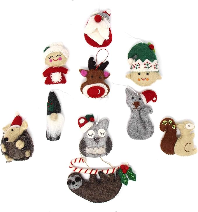 Hand Crafted Wool Felt Christmas or Winter Ornaments from Nepal, Owl Forrest Animal (GLG60036-01)