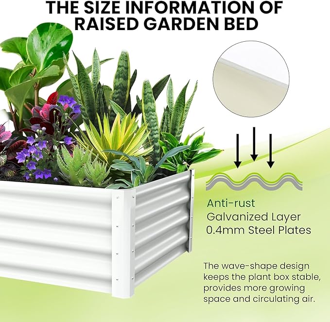 6x3x1ft Large Outdoor Planter Boxes Kit Set of 2, Galvanized Raised Bed Planter with Open-Ended Base Design, Elevated for Outdoor Plants, Durable Raised Bed for Gardening,Beige