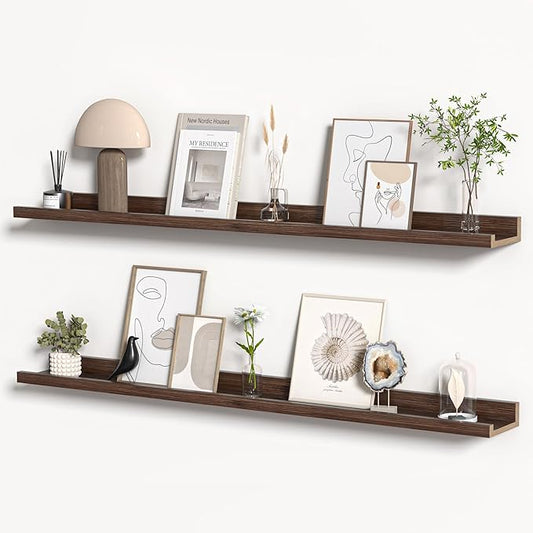 Floating Shelves for Wall, Picture Ledge Shelf 48 Inch Solid Wood Set of 2, Rustic Wall Shelves with Lip, Kids Bookshelf, Photo & Picture Live Edge Floating Shelves for Bedroom, Living Room, Kitchen
