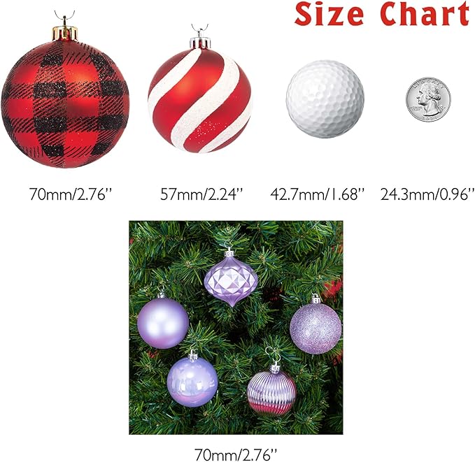 Every Day is Christmas Ornaments, Shatterproof Christmas Tree Ornament Set, Christmas Balls Decoration 35 Count (2.75"/70mm, Lilac Purple)