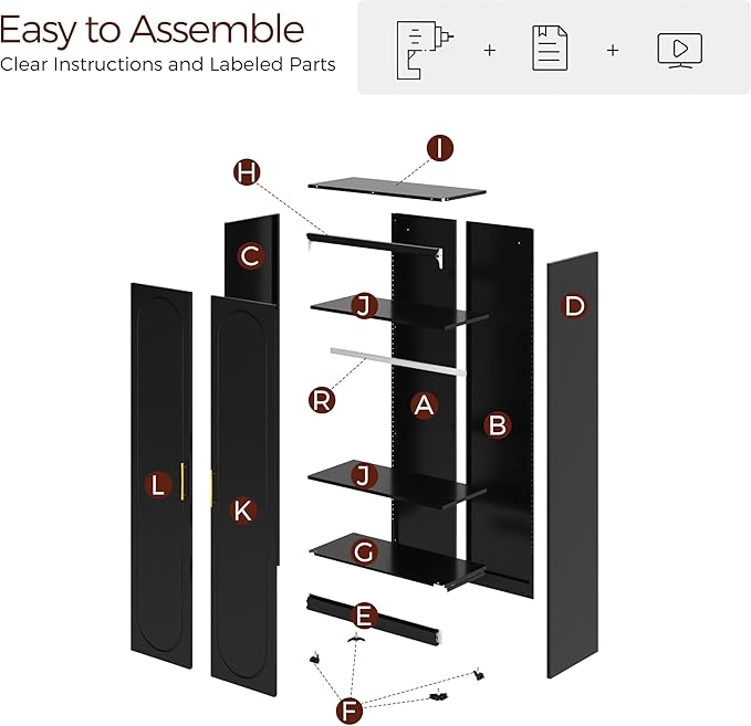 Metal Armoire Wardrobe Closet with 2 Doors, 71" Black Wardrobe Cabinet with Hanging Rod and Adjustable Shelves, Tall Clothing Storage Cabinets for Bedroom, Laundry Room, Home Office