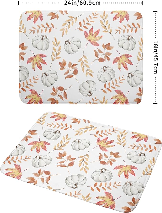 Fall Dish Drying Mat for Kitchen Counter Autumn White Pumpkins Maple Leaves Seasonal Super Absorbent Reversible Microfiber Kitchen Countertop Protector Dishes Pad Large 18x24 inch