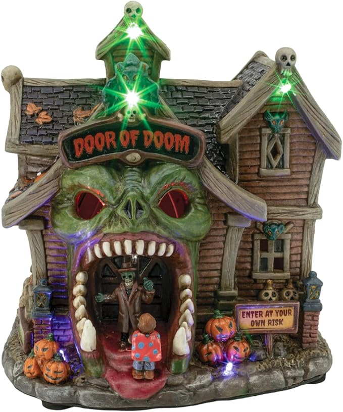 Door of Doom Halloween Village with LED Lights and Music with Volume Control