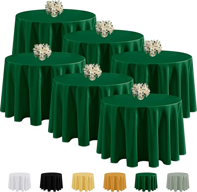 Fitable 6 Pack Hunter Green Round Tablecloths - 90 Inches Round - Wrinkle and Stain Resistant Fabric Table Clothes, Washable Polyester Table Covers for Wedding Christmas Party Banquet Formal Events
