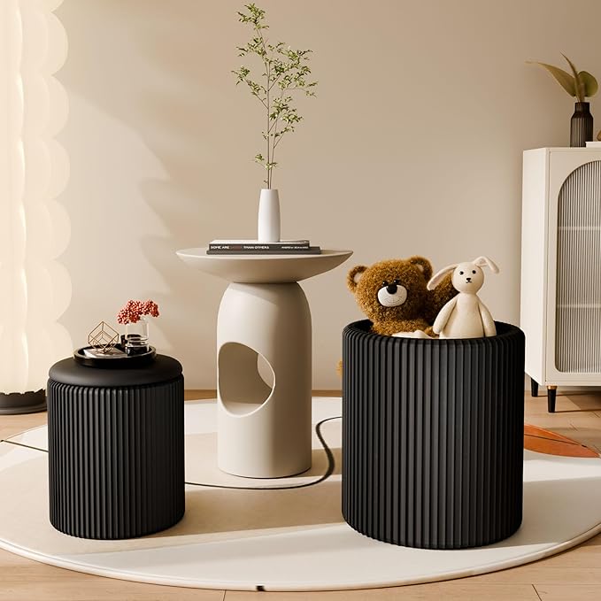 Ottoman with Storage Set of 2, Velvet Storage Ottoman, Upholstered Sponge Vanity Stool Support 300lbs, Multifunctional Coffee Table Foot Rest Ottomans for Living Room Bedroom, White