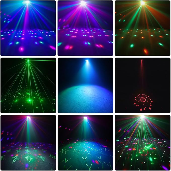 3-in-1 Disco Party Lights, LED DJ Rave Strobe Light, Sound Activated Remote Control Stage Light Projecter Dancing Lights for Wedding Birthday Christmas Holiday Music Show Dance (8.46“*4.52”*5.3“)