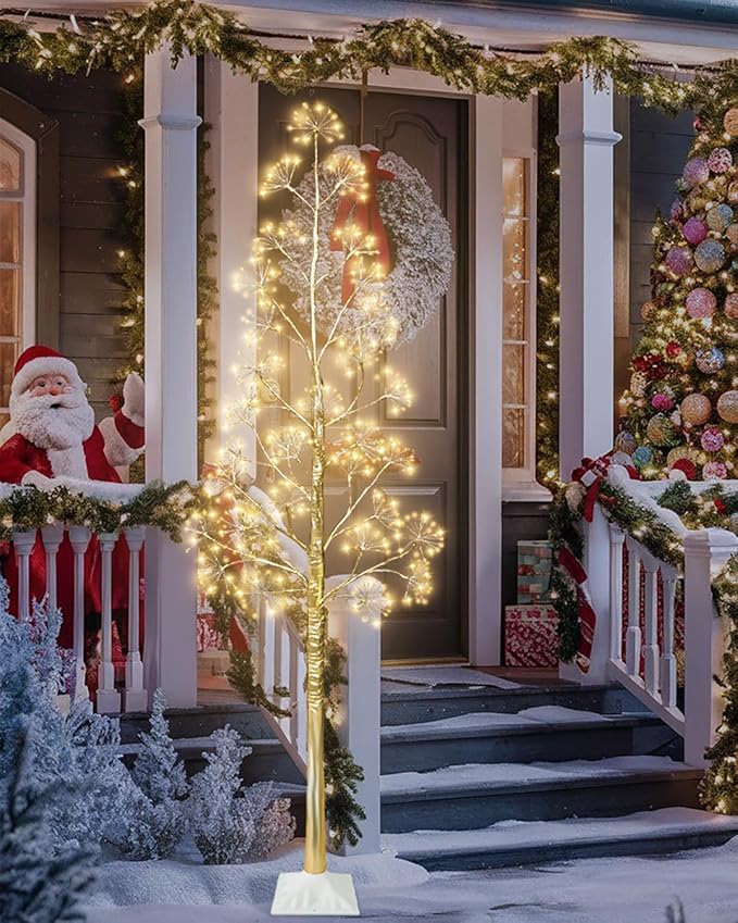 6FT Lighted Birch Tree Christmas Artificial Twig Tree with 660 LED Lights Timer 8 Mode Xmas Tree for Holiday Party Wedding Indoor Outdoor Decor