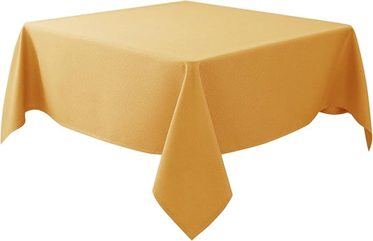 Biscaynebay Fall Tablecloth Textured Fabric Square Tablecloths 60x60'', Fall Gold Thanksgiving Autumn Harvest Water Resistant Fabric Tablecloths for Kitchen, Dining, Wedding, Parties Machine Washable