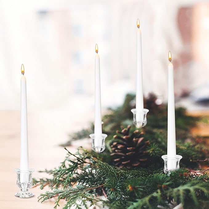 48 Pcs Glass Taper Candle Holders Bulk 2. 5 Inch Clear Candlestick Holder with Long Tapered Candles Candle Sticks Set for Table Centerpiece Wedding Christmas Party Decoration