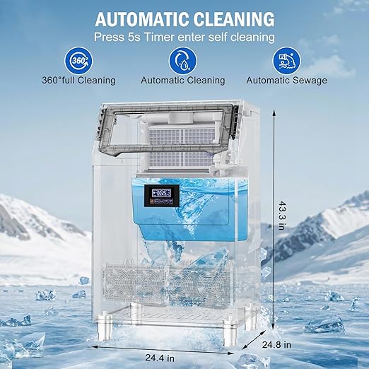 Commercial Ice Maker Machine 350 LBS/24H, 136 Ice Trays Freestanding & Undercounter Ice Machine Stainless Steel with 60 LBS Ice Storage Capacity, Ice Maker with Water Line and Filter, Dual Water Inlet