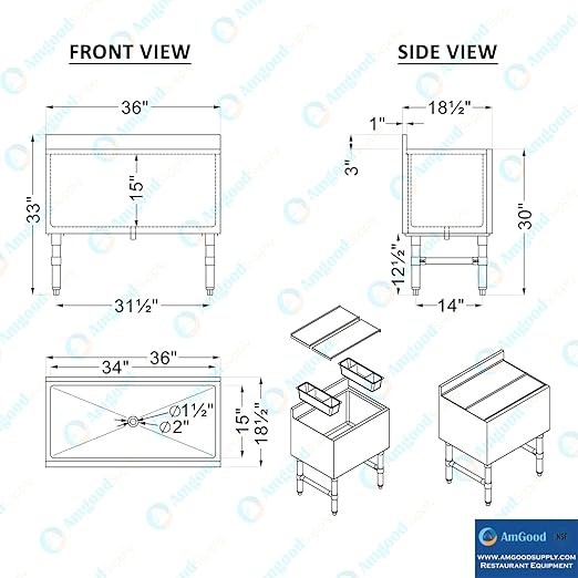 AmGood 18.5 in. x 36 in. Underbar Ice Bin with Sliding Lid | NSF | Stainless Steel Ice Chest with Sliding Lid