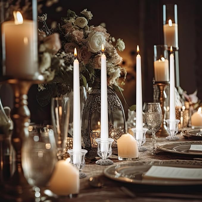 36 Pcs Glass Taper Candle Holders Bulk 2. 5 Inch Clear Candlestick Holder with Long Tapered Candles Candle Sticks Set for Table Centerpiece Wedding Christmas Party Decoration