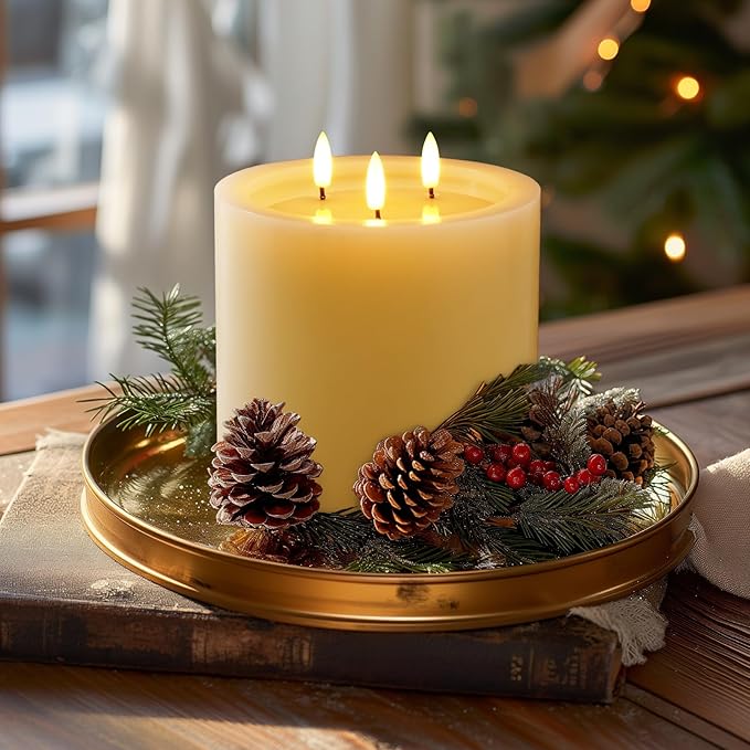 Amagic 3 Wicks Extra Large Flameless Candles, Battery Operated Candles with Remote Control and Timers, 6-inch Diameter LED Pillar Candles, Real Wax, Liquid Effect, Ivory, 6"x6"