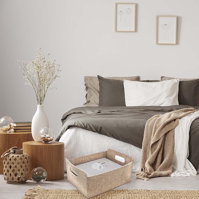 Welaxy Storage Baskets Collapsible Felt Storage bin Foldable Shelf Drawers Organizers for Kids Toys pet Toy magazine Books Clothes Closet Cabinet decluttering (Oatmeal x 3)