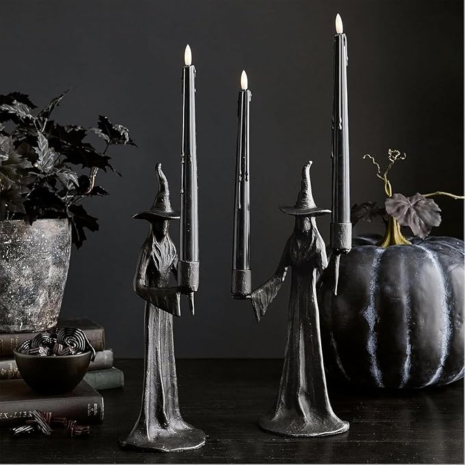 Halloween Witch Candle Holder,Handmade Black Witchs Statue, for Placement in The Table, Witch Halloween Decorations, Window Display