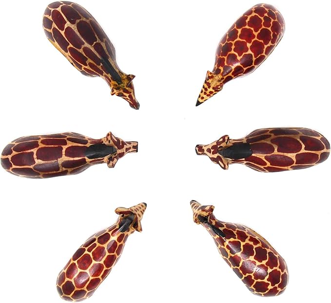 Handcarved Mahogany Wooden Napkin Ring Holders, Giraffe, Set of 6 (KWF012_G)