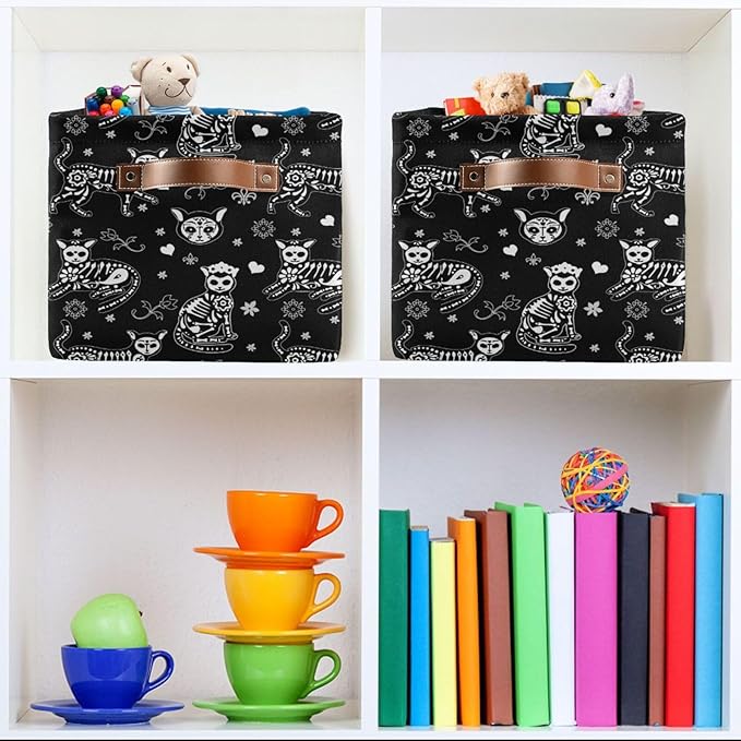 Storage Basket Bin Death Helloween Cats Gothic Organizer Basket Collapsible Shelf Basket Cube with handle for Nursery Bedroom Bathroom