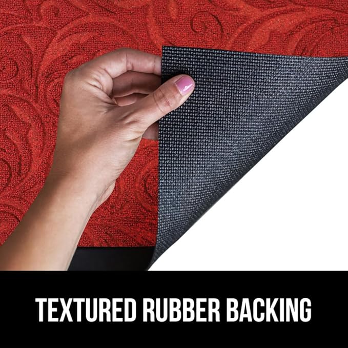 GORILLA GRIP 100% Waterproof All-Season WeatherMax Doormat 35x23, US Designed Natural Rubber, Stain and Fade Resistant, Low Profile Indoor Outdoor Door Mats, Easy Clean Patio Mat, Red Vintage Wine