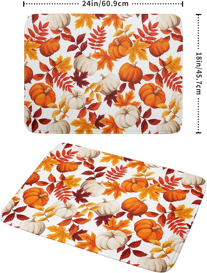 Fall Dish Drying Mat for Kitchen Counter Watercolor Pumpkins Autumn Leaves Thanksgiving Super Absorbent Reversible Microfiber Kitchen Countertop Protector Dishes Pad Large 18x24 inch