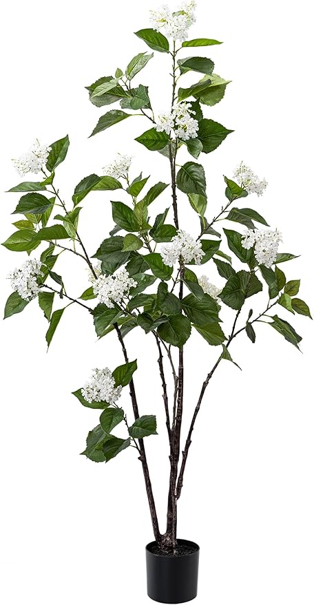 Fake Plants Home Decor Artificial Plants Outdoor Hydrangea Artificial Plants Indoor Fake Tree Living Room Decor Artificial Tree Porch Decor Fiddle Leaf Fig Tree 6Ft (White)