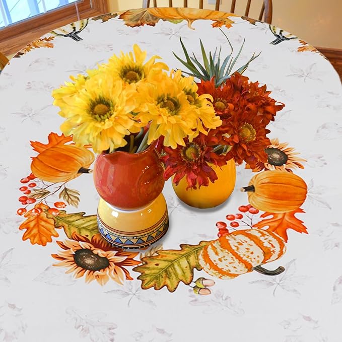 Fall Tablecloth Orange Pumpkin Table Cloth 60"x84", Waterproof Fall Table Cover for Fall Harvest Party Decoration