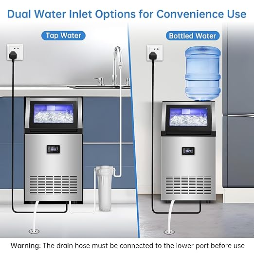 Ice Maker Commercial Ice Machine 200 lbs /24H, 33 lbs Large Storage Capacity Bin, Under Counter or Freestanding Ice Cube Makers Stainless Steel for Restaurant Bar Cafe