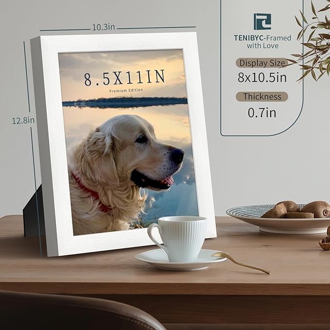 8.5x11 Picture Frame Set of 3 - White Woodgrain, Solid Wood & HD Tempered Glass, Table Display or Wall Hanging